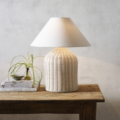 Rattan Large Table Lamp Lighting The White Company UK