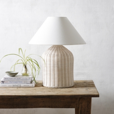 Rattan Large Table Lamp Lighting The White Company UK