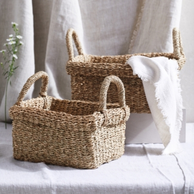Rectangular Seagrass Baskets Set of 2 Home Decor The White Company US