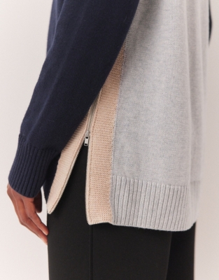 Recycled Cotton Rich Colorblock Side Zip Sweater