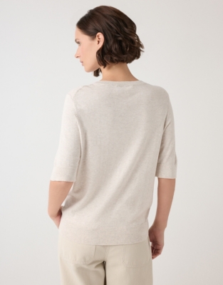 Recycled Cotton Rich Knitted T-Shirt - Oyster
