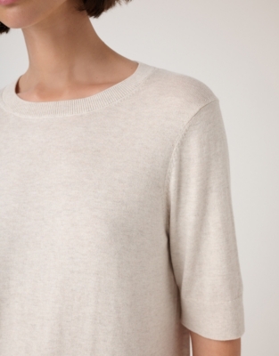Recycled Cotton Rich Knitted T-Shirt - Oyster