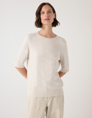 Recycled Cotton Rich Knitted T-Shirt - Oyster