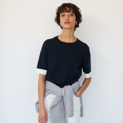 Recycled Cotton-Rich Knitted Tee with Contrast Trim