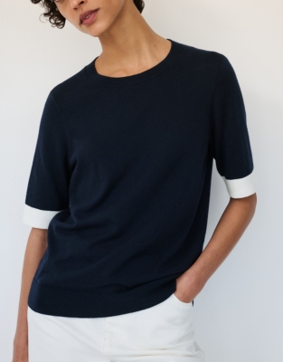 Recycled Cotton-Rich Knitted Tee with Contrast Trim