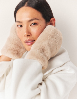 Recycled Faux Fur Mittens - Camel