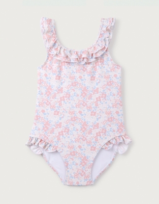 Recycled Petunia Floral Frill Neck Swimsuit (0–18mths)