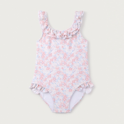 Recycled Petunia Floral Frill Neck Swimsuit (18mths–6yrs)