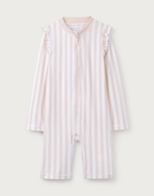 Recycled Striped Frill Sleeve Surfsuit (0–18mths)