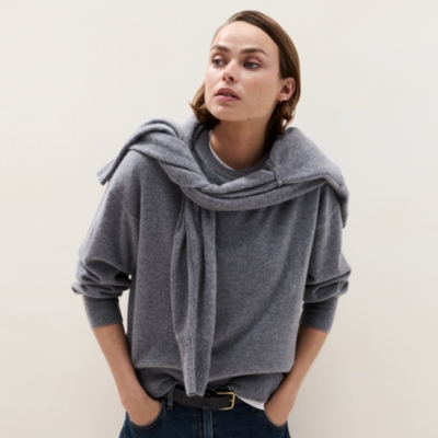 Relaxed Cashmere Crew Neck Jumper - Grey Marl