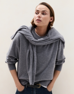 Relaxed Cashmere Crew Neck Jumper - Grey Marl