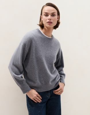 Relaxed Cashmere Crew Neck Jumper - Grey Marl