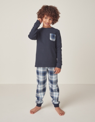 Relaxed Fit Waffle Top & Cuffed Gingham Flannel Bottoms Pyjamas (1–12yrs)