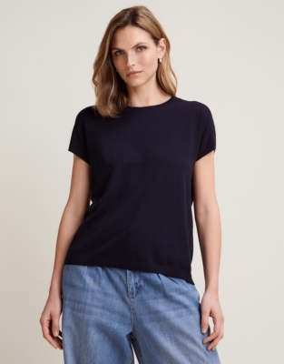Relaxed Knitted T-Shirt - Navy