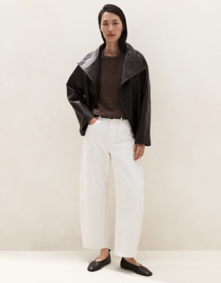 Relaxed Knitted T-shirt with Cotton - Milk Chocolate Marl