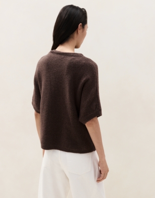 Relaxed Knitted T-shirt with Cotton - Milk Chocolate Marl