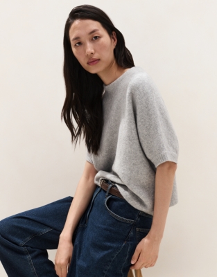 Relaxed Knitted T-shirt with Cotton - Frost Grey