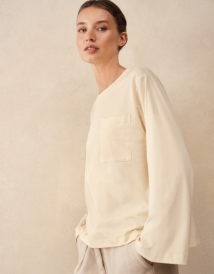 Relaxed Long Sleeve Pocket Detail Jersey Top