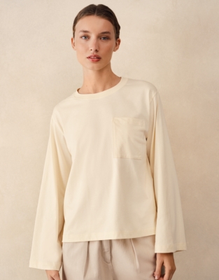 Relaxed Long Sleeve Pocket Detail Jersey Top