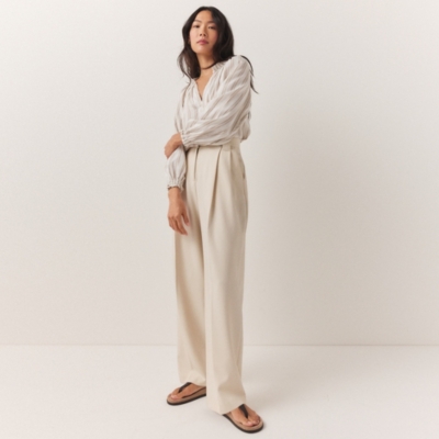 Relaxed Straight Leg Pleat Front Trousers
