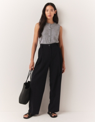 Relaxed Straight Leg Pleat Front Trousers
