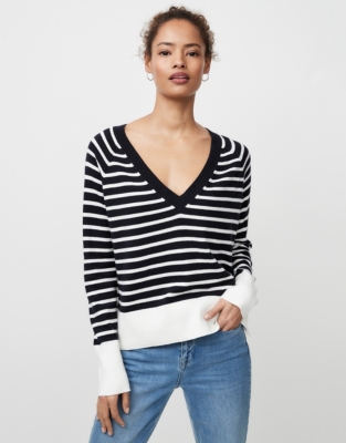 Reverse Breton V-Neck Sweater | Sweaters & Cardigans | The White Company US