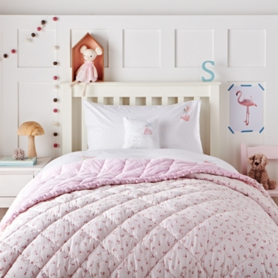 Reversible Floral PomPom Quilt Children's Bed Linen The White