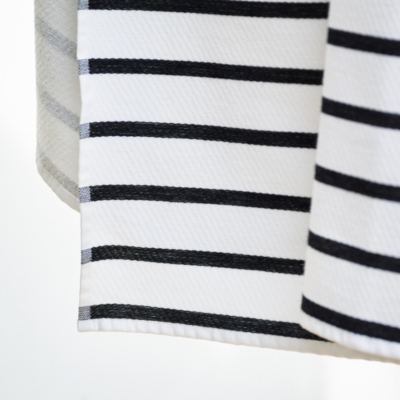 black and white striped beach towel