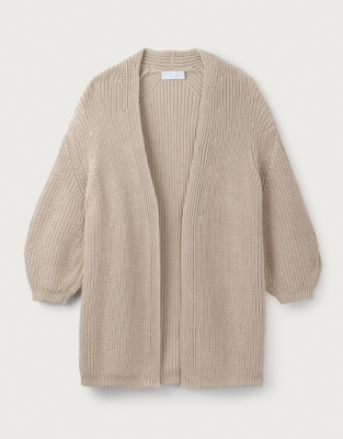 Rib Cotton Balloon-Sleeve Cardigan | Clothing Sale | The White Company UK