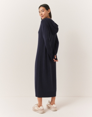 Rib Detail Hooded Dress with Cashmere