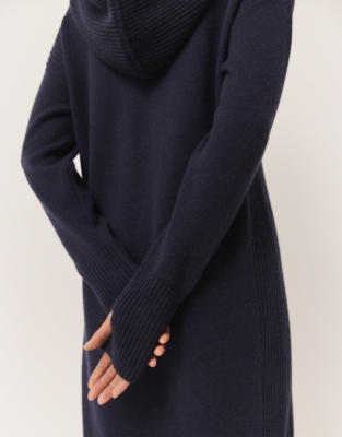 Rib Detail Hooded Dress with Cashmere