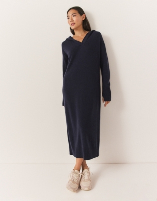 Rib Detail Hooded Dress with Cashmere