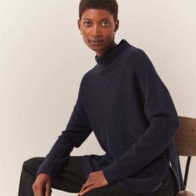 Rib Frame Zip Side Jumper with Recycled Cotton