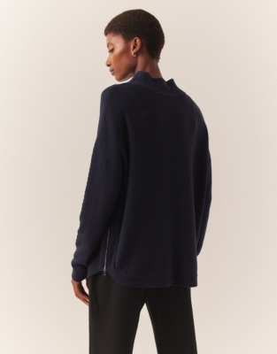 Rib Frame Zip Side Jumper with Recycled Cotton
