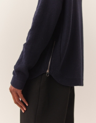 Rib Frame Zip Side Jumper with Recycled Cotton