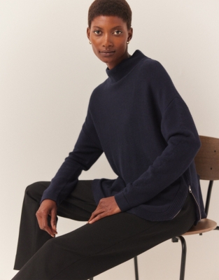 Rib Frame Zip Side Jumper with Recycled Cotton