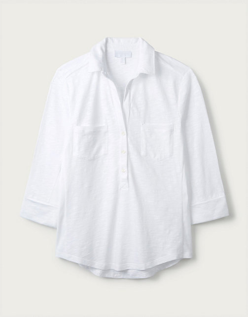 Rib Pocket Organic Cotton Jersey Shirt - White