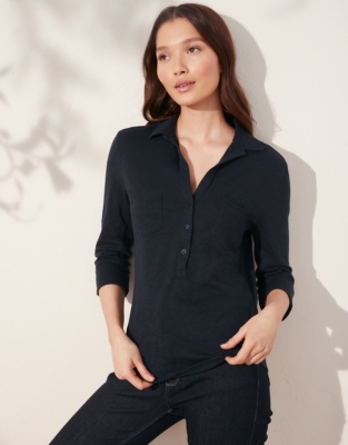 Rib Pocket Organic Cotton Jersey Shirt - Navy