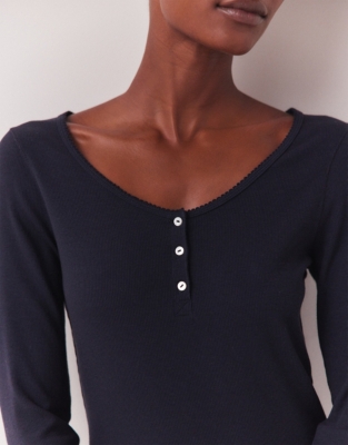 Rib Scoop Neck Henley Pajamas The White Company US