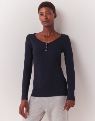 Rib Scoop Neck Henley Pajamas The White Company US