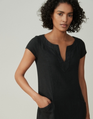 short sleeve black linen dress