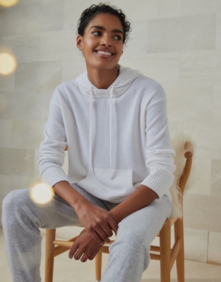 Rib Trim Cashmere Hoodie Loungewear The White Company UK