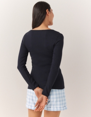 Rib Trim Detail Henley Pyjama Top Pyjamas The White Company UK