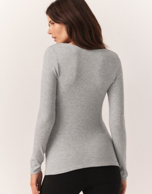 Rib Trim Detail Henley Pyjama Top