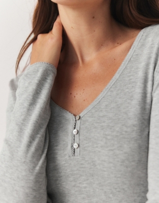 Rib Trim Detail Henley Pyjama Top