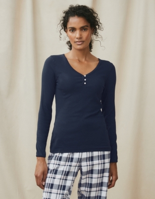 RibTrimDetail Henley Pyjama Top Pyjamas The White Company UK