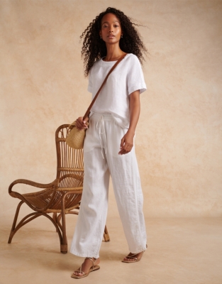 Comfort Striped Wide Leg Pants Women Linen Trousers  Womens linen trousers,  Cotton pants women, Striped wide leg pants