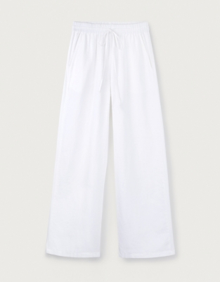 Rib Trim Linen Straight Leg Trousers