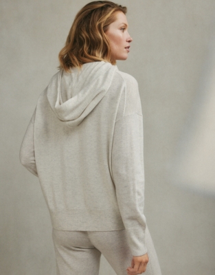 Rib V Neck Hoodie With Cashmere