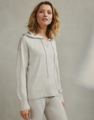 Rib V-Neck Hoodie With Cashmere
